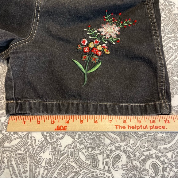 Vintage Denim Shortalls Bib Overalls Jeans Route 66 90s Y2K Womens L 9-10 Black - Picture 9 of 11